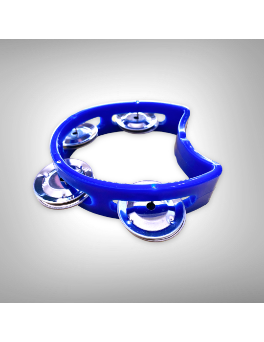 Pandero azul infantil 10x4 cm con 8 sonajas, sonido real.