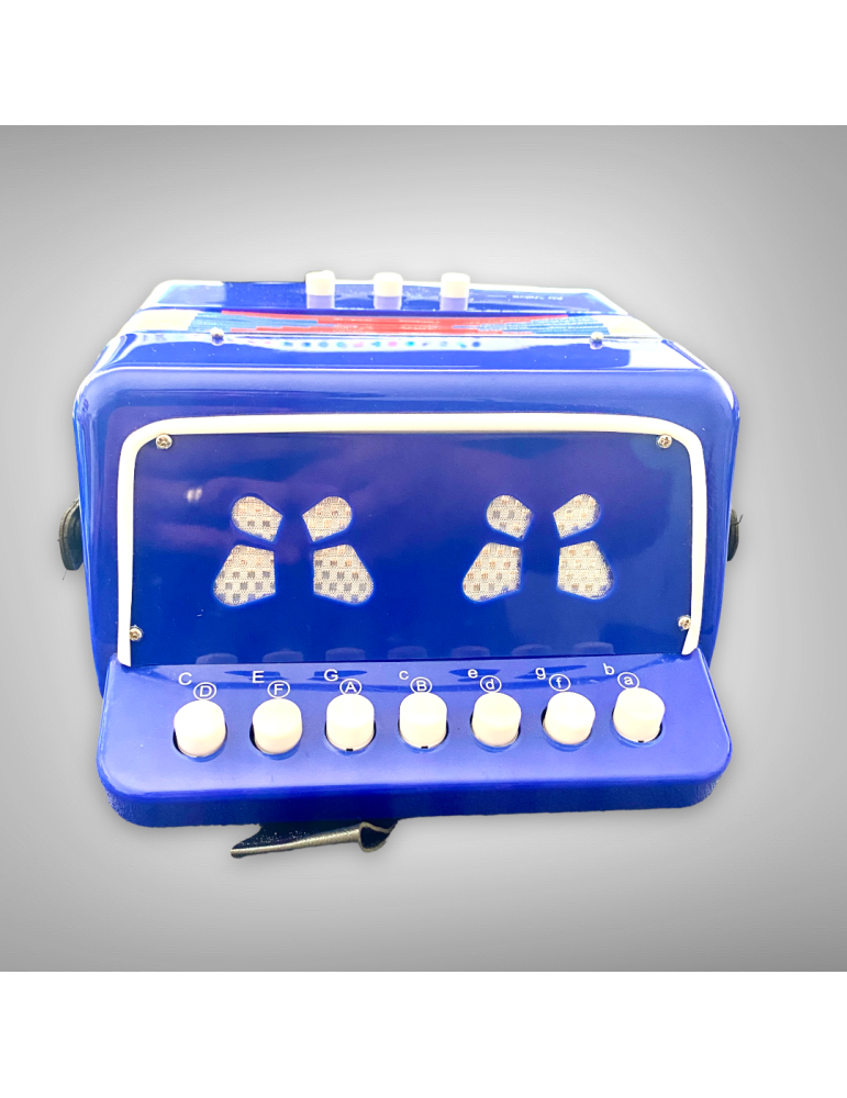 Acordeón infantil azul con 7 botones y 3 bajos