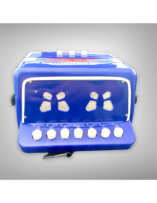 Acordeón infantil azul con 7 botones y 3 bajos