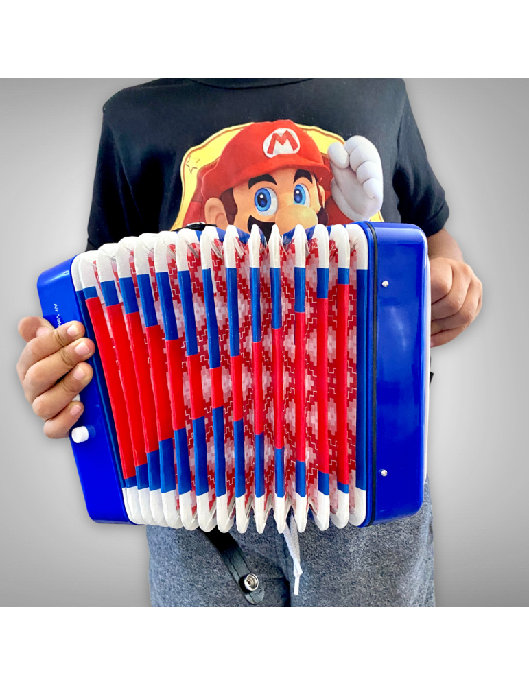 Acordeón infantil azul con 7 botones y 3 bajos