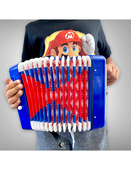 Acordeón infantil azul con 7 botones y 3 bajos