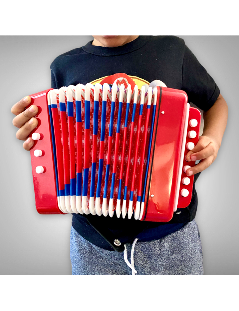 Acordeón infantil rojo con 7 botones y 14 tonos