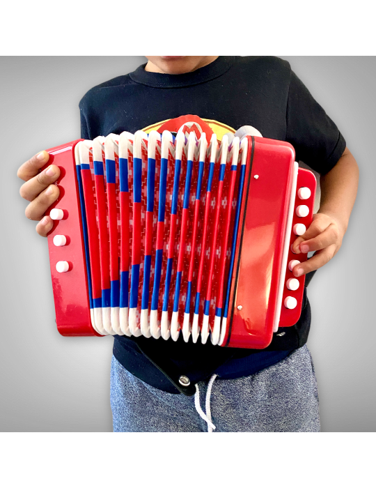 Acordeón infantil rojo con 7 botones y 14 tonos