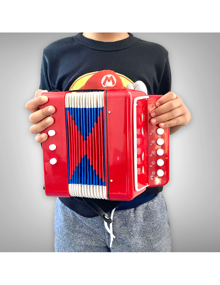 Acordeón infantil rojo con 7 botones y 14 tonos